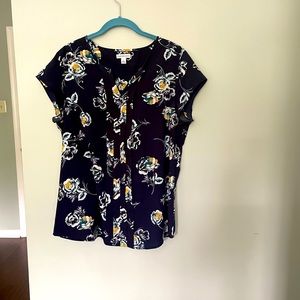 CROFT & BARROW a Womens Navy Floral Blouse Top Size Large
